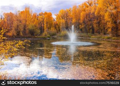 Fountain in beautiful autumn park