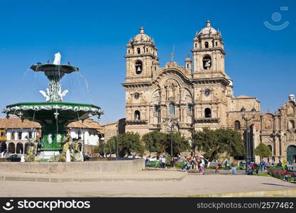 Fountain in front of a church, La Compania, Plaza-De-Armas, Cuzco, Peru