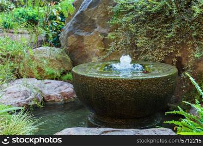 Fountain in Japanese garden in Monte Carlo, Monaco