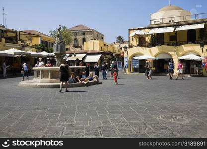 Fountain in the courtyard of a town, Sintrivani Fountain, Hippocrates Square, Rhodes, Dodecanese Islands, Greece