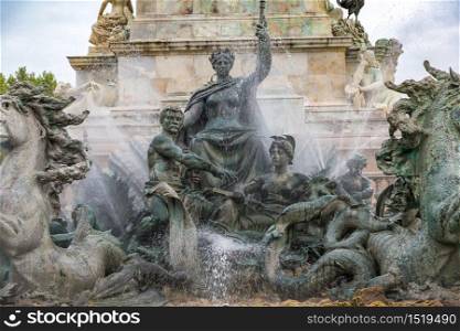 Fountain Monument aux Girondins in Bordeaux, France in a beautiful summer day