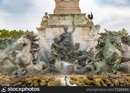 Fountain Monument aux Girondins in Bordeaux, France in a beautiful summer day