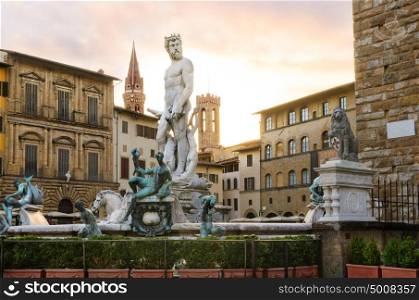 Fountain of Neptune sunrise view, Florence, Italy