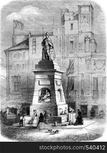 Fountain of Old-Man Fuente del Viejo, on the Rambla in Barcelona, vintage engraved illustration. Magasin Pittoresque 1857.