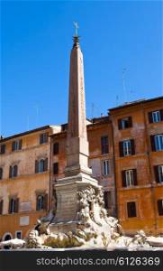 Fountain of the Four Rivers (Fontana dei Quattro Fiumi) with an Egyptian obelisk. Italy. Rome. Navon Square (Piazza Navona).