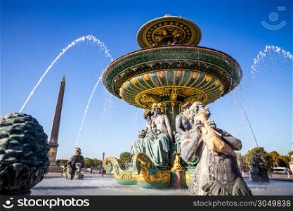 Fountain of the Seas and Louxor Obelisk, Concorde Square, Paris, France. Fountain of the Seas and Louxor Obelisk, Concorde Square, Paris