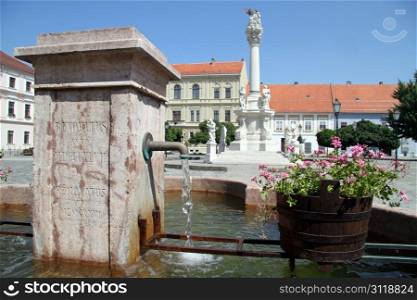 Fountain on the square in old fortress in Osijek, Croatia