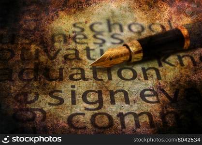 Fountain pen and sign text grunge concept