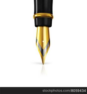 Fountain pen. Fountain golden pen isolated on white background