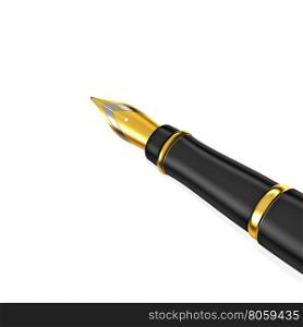 Fountain pen. Fountain golden pen isolated on white background