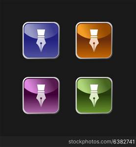 Fountain pen icon on colored square buttons