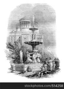 Fountain, the Prado, vintage engraved illustration. Magasin Pittoresque 1844.