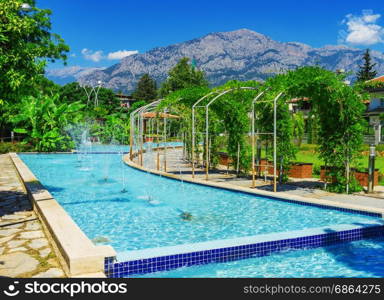 Fountains in the park of the city of Kemer in Turkey