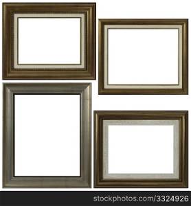 Four antique picture frames isolated on white background.