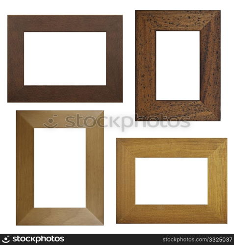 Four antique picture frames isolated on white background.