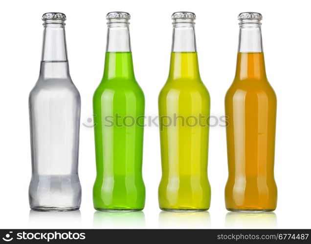 Four assorted soda bottles, non-alcoholic drinks