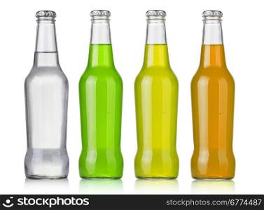 Four assorted soda bottles, non-alcoholic drinks