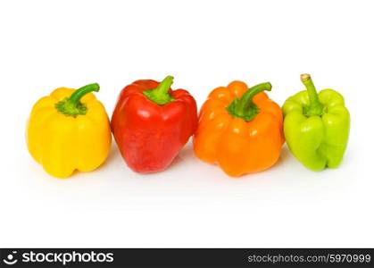 Four bell peppers isolated on the white background