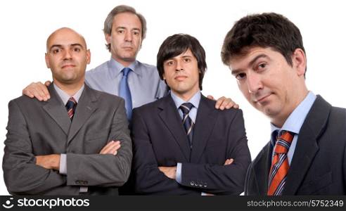 four business men posing, focus on right man