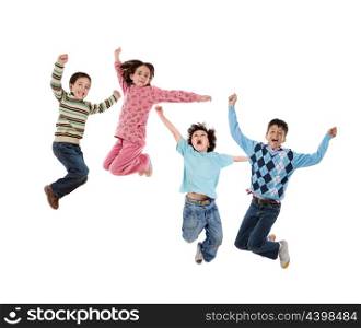 Four children jumping isolated on a white background