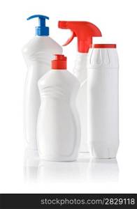 four cleaner bottles isolated