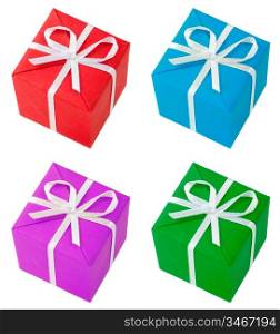 four colored gift boxes isolated on white
