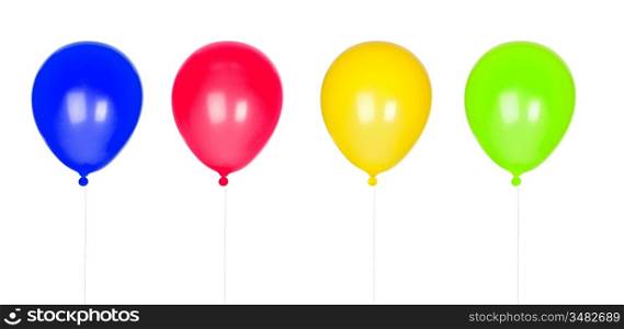 Four colorful balloons inflated isolated on white background