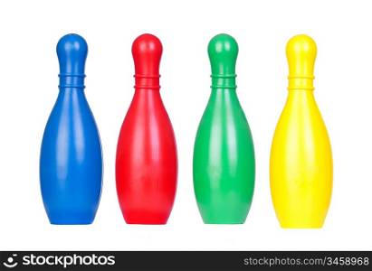 Four colorful plastic bowls isolated on white background