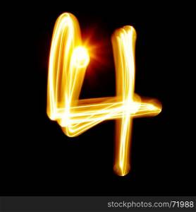 Four - Created by light numerals over black background