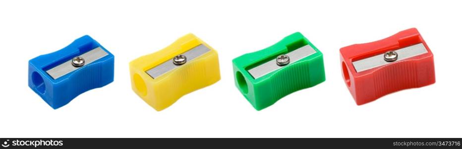 Four different colors sharpener isolated on white background