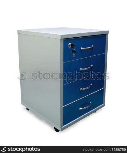 Four drawers of office filing cabinet isolated on white