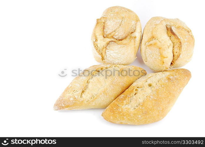 four fresh and baked white wheat bread (isolated on white background)
