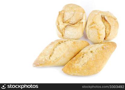 four fresh and baked white wheat bread (isolated on white background)