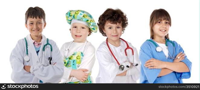 Four future workers on a over white background