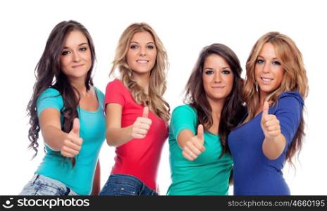 Four good friends saying Ok isolated on a white background