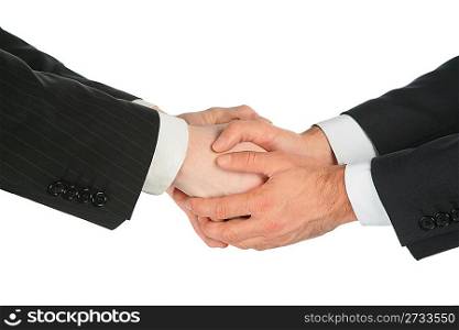 Four handshaking hands
