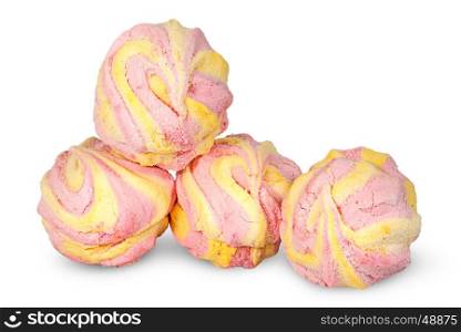 Four in the row yellow and pink marshmallow isolated on white background
