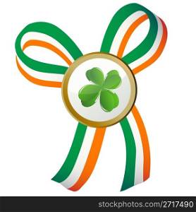Four leaves clover badge and Ireland flag ribbon