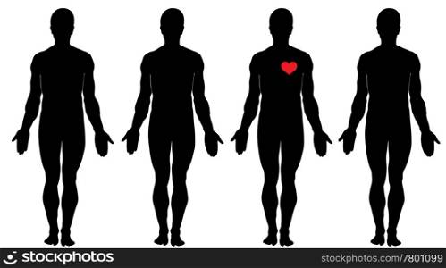 Four men&rsquo;s silhouettes and one heart. Anatomy of love