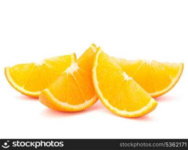 Four orange fruit segments or cantles isolated on white background cutout