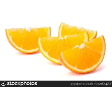 Four orange fruit segments or cantles isolated on white background cutout