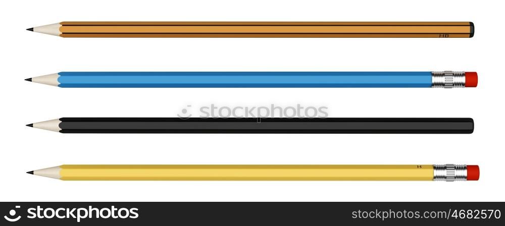 four pencils isolated on white background. 3d illustration