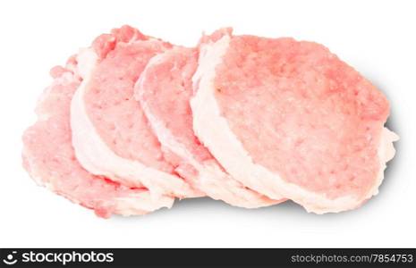Four Raw Pork Schnitzels Isolated On White Background