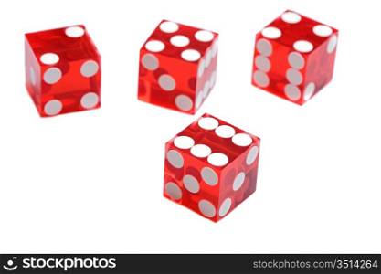 Four red dices on a over white background
