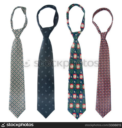 Four ties isolated on white background.