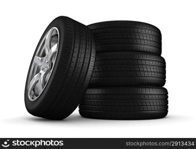 Four tires isolated close-up (3d isolated on white background objects series)