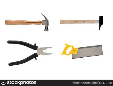 Four tools on the woodworking industry isolated on a white background