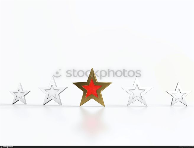 Four white stars and one golden and red star in center.