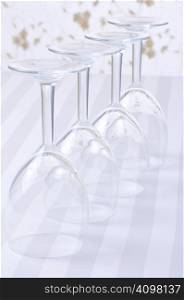 Four Wine Glasses on Table Cloth - Shallow Depth of Field
