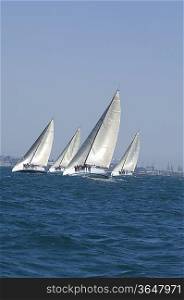 Four yachts compete in team sailing event California